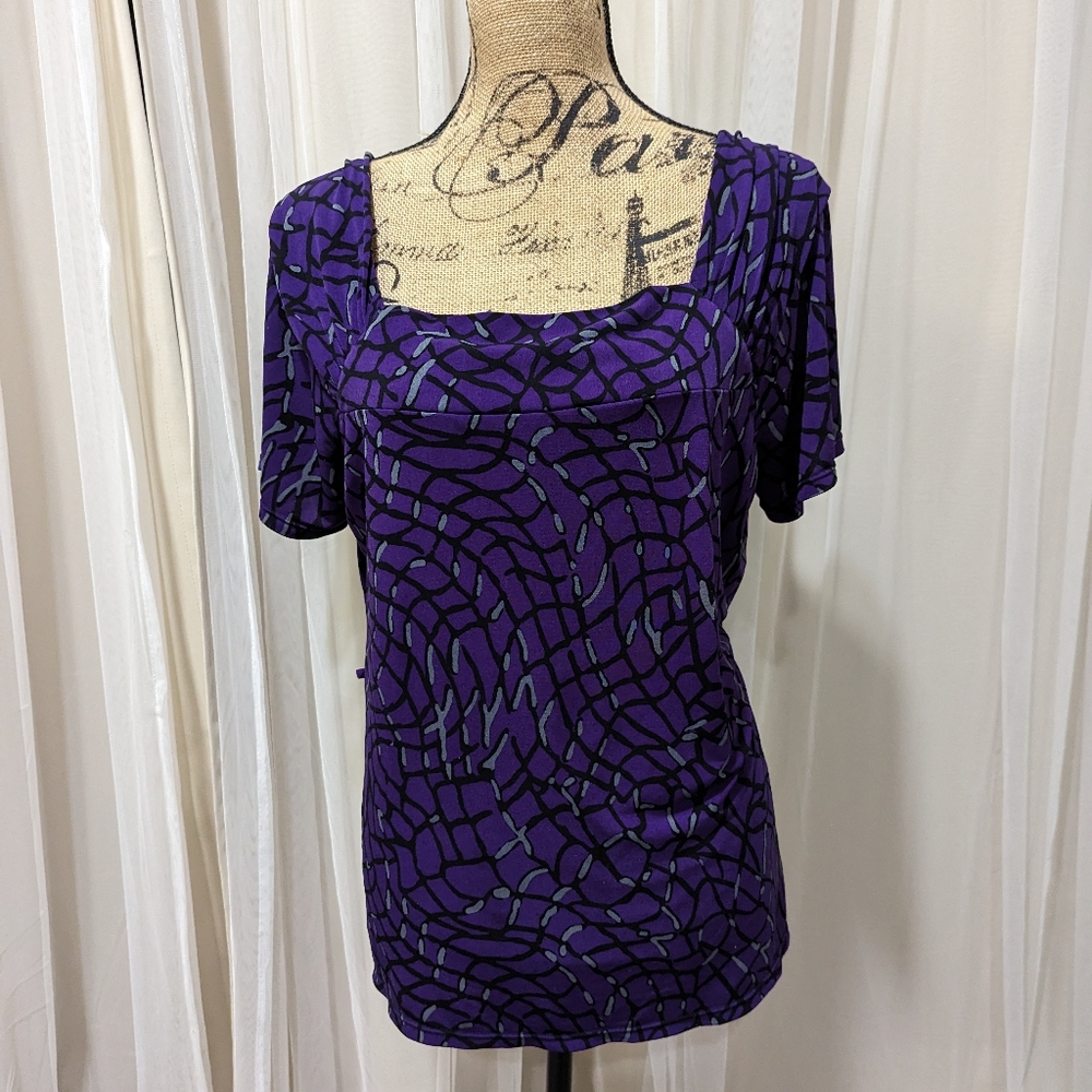 Top by GEORGE Purple Grey And Black Square Neck Womens Shirt Size XL